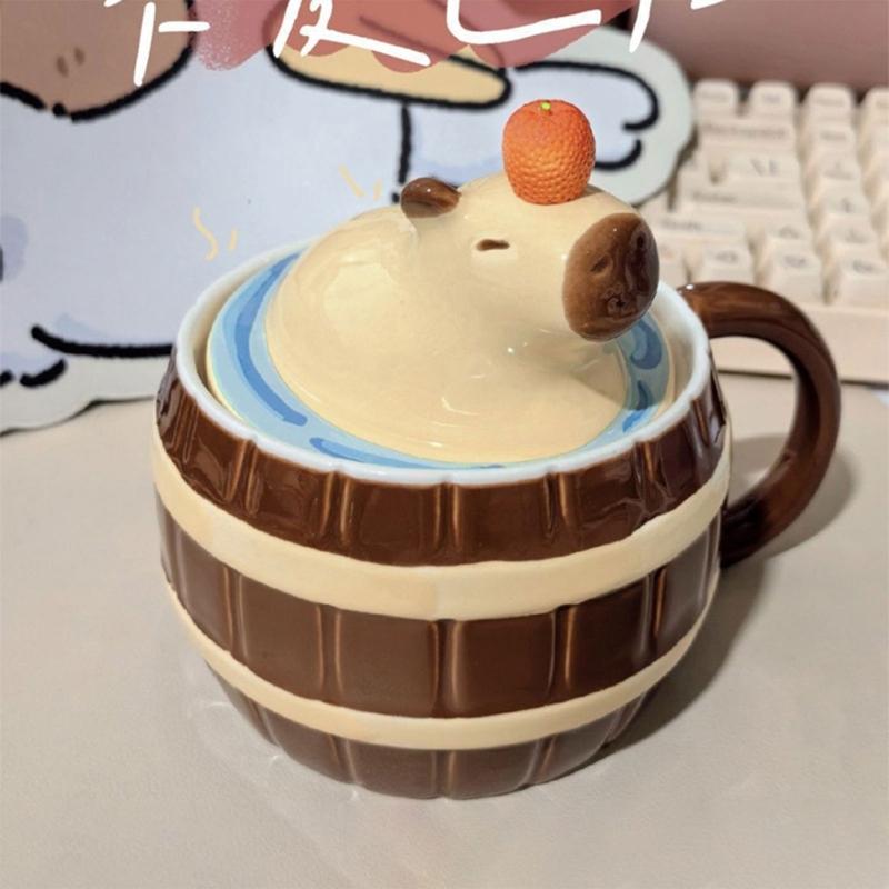 Керамическая кружка, милая капибара, ведро для воды, чашка, фарфоровые кофейные чашки, чашка для питья с ручкой и крышкой, рождественский подарок