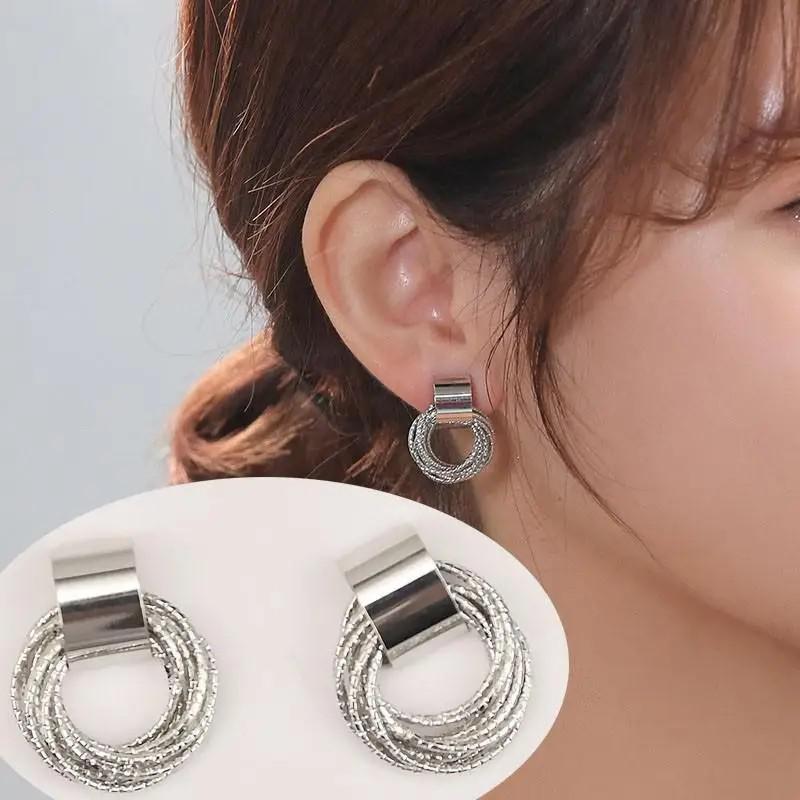 Fashion Vintage Gold U Earrings For Women Metal Earing Jewelry Trending New Korean Silver Oval Hoop Earrings