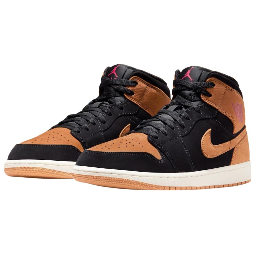 Jordan Air Jordan 1 Abrasion Resistant Mid top Vintage Basketball Shoes Unisex Black Brown HV4091-002