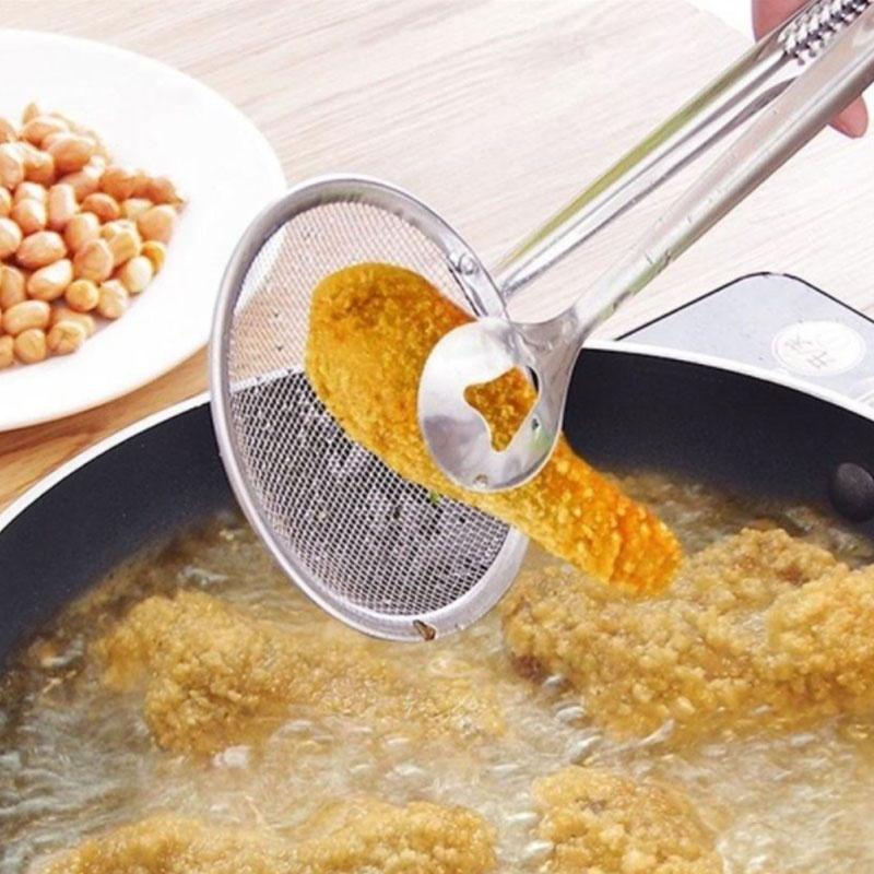 Creative Filter Spoon with Clip Multi-functional Stainless Steel Colander Oil-Frying Filter Fried Fo