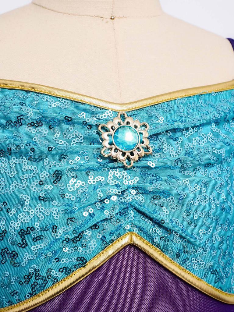 Костюм для восточных танцев для девочек Арабская принцесса Комбинезон-ромпер Сверкающая талия Тюлевая накидка Комбинезон Контрастный цвет Декор из страз