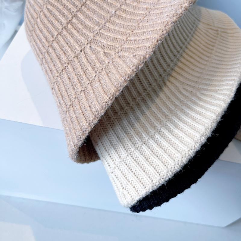 Кашемировая вязаная клетчатая шляпа-ведро Женская осень-зима теплая вязаная шерстяная шапка простая и элегантная однотонная рыбацкая шапка Шапка для бассейна