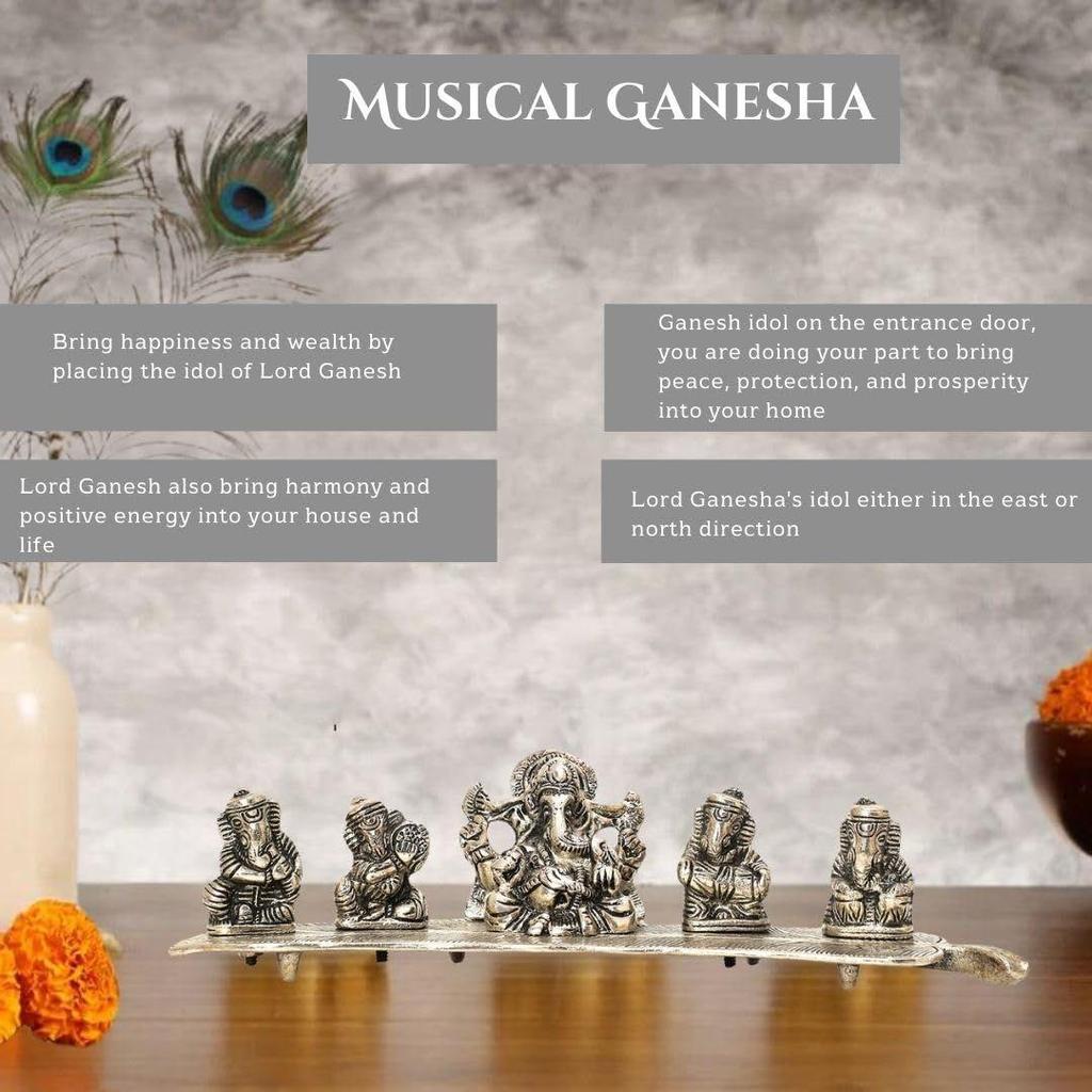 Silver Musical Ganesh God Idol | Best Wishes Printed Box | Carry Bag