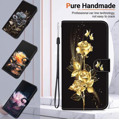 3D Абстрактная художественная живопись Черное золото Цветок розы Кожаный чехол-кошелек для телефона Подставка для книги для iPhone Samsung Xiaomi Pro Girls Магнитная карта Откидная крышка Сумка