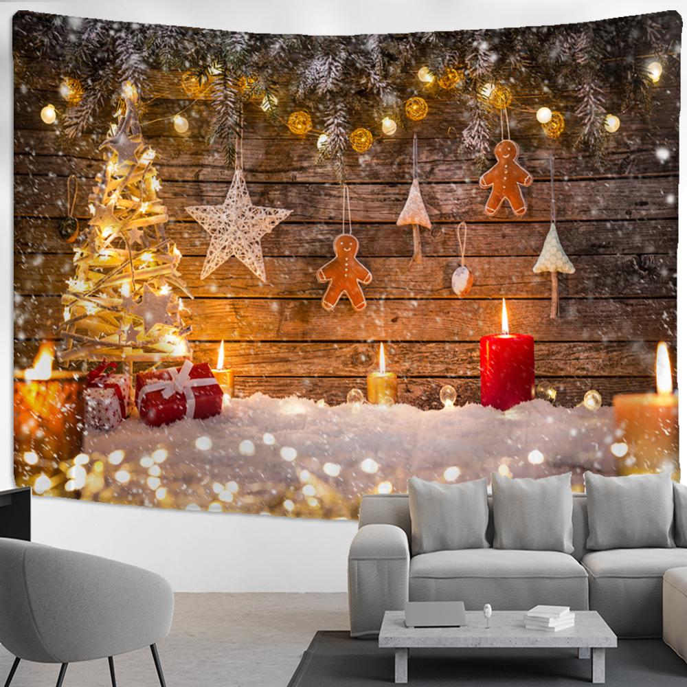 Christmas Tapestry Wall Hanging Winter Night Snowflake Elk Santa Claus Hanging Fireplace Blanket Gift Home Wall Decorations