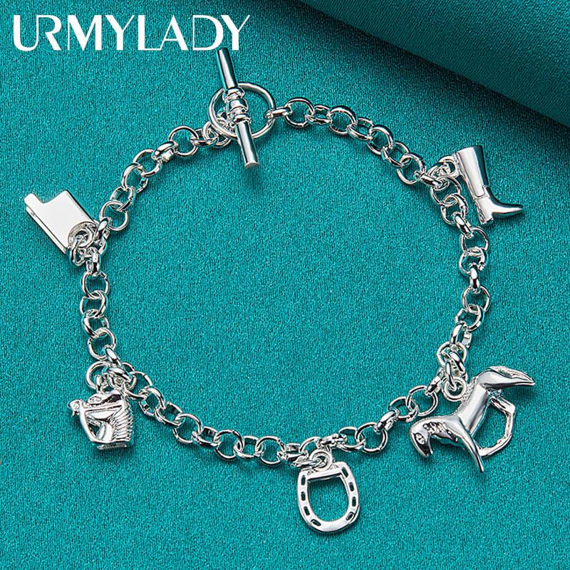 Браслет-подвеска из стерлингового серебра 925 пробы с лошадью для женщин, модные очаровательные ювелирные изделия для свадебной вечеринки