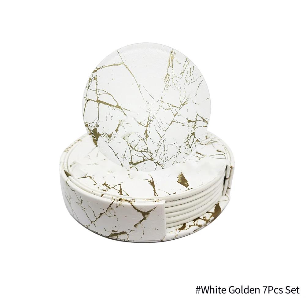 1/6PCS Artificial Leather Marble Coaster Drink Coffee Cup Mat Table Placemats Round Heat-resistant Tea Pad Table Pad Holder