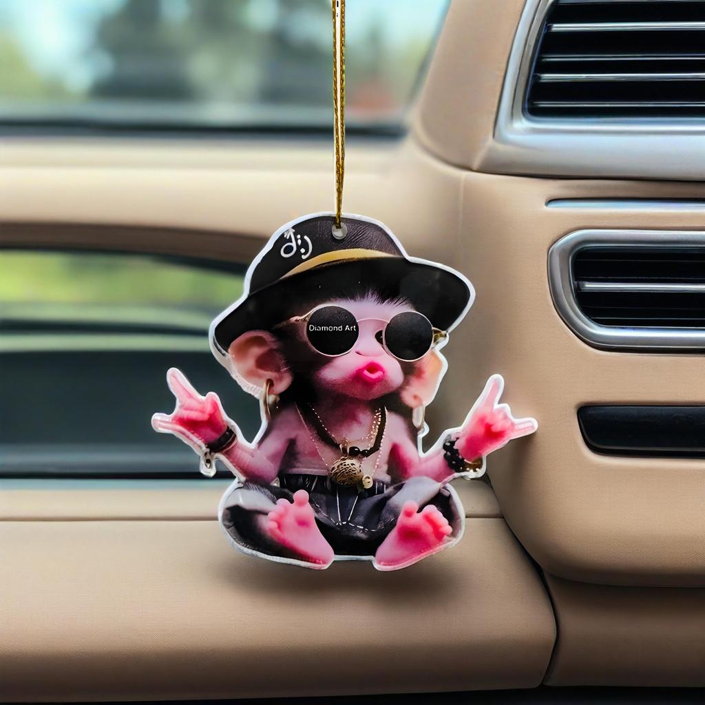 Acrylic Flat 2D Hooded Monkey Car Pendant Is for Holiday, Valentine's Day and Christmas Decorations, and Is a Gift for Couples, Homes and Accessories