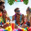 70 Pcs Hawaiian Leis Luau Party Decoration Artificial Tropical Palm Leaves Hibiscus Flowers Hula Dance Party Favors for Summer
