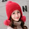 New High Quality Warm Hat Women Rabbit Fur Winter Hat Female Fashion Add Fur Lined Pompoms Knitted Hat