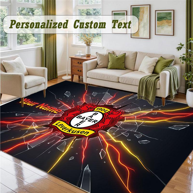 Crystal Velvet Square Rug Custom NameBayer Leverkusen Football Pattern Non Slip Home Floor Decor Rug