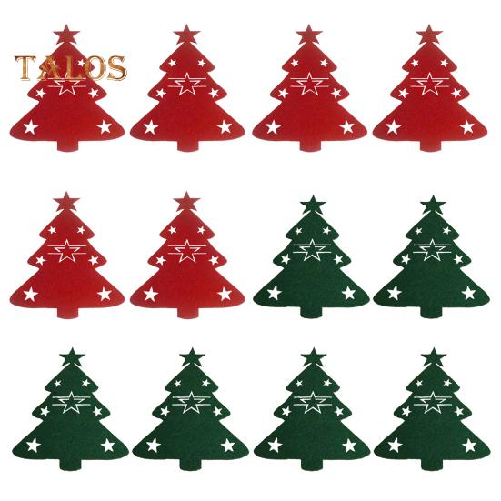 12Pcs Christmas Tableware Holder Flatware Bag Xmas Tree Cutlery Pockets Dinner Knife Fork Covers for Holiday Home Party Decorations