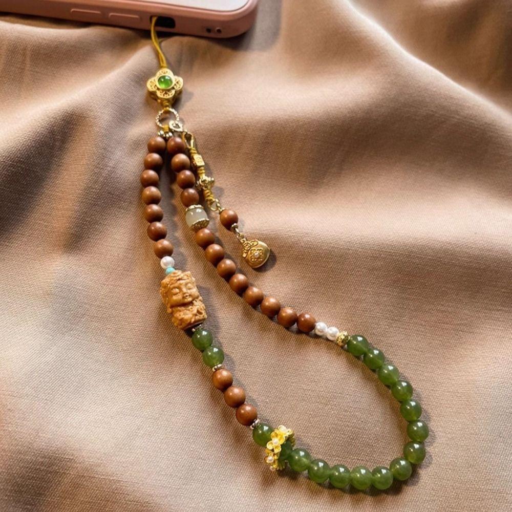 Chinese Style Mobile Phone Chain Vintage Antique Green Wrist Rope Pendant  Girls