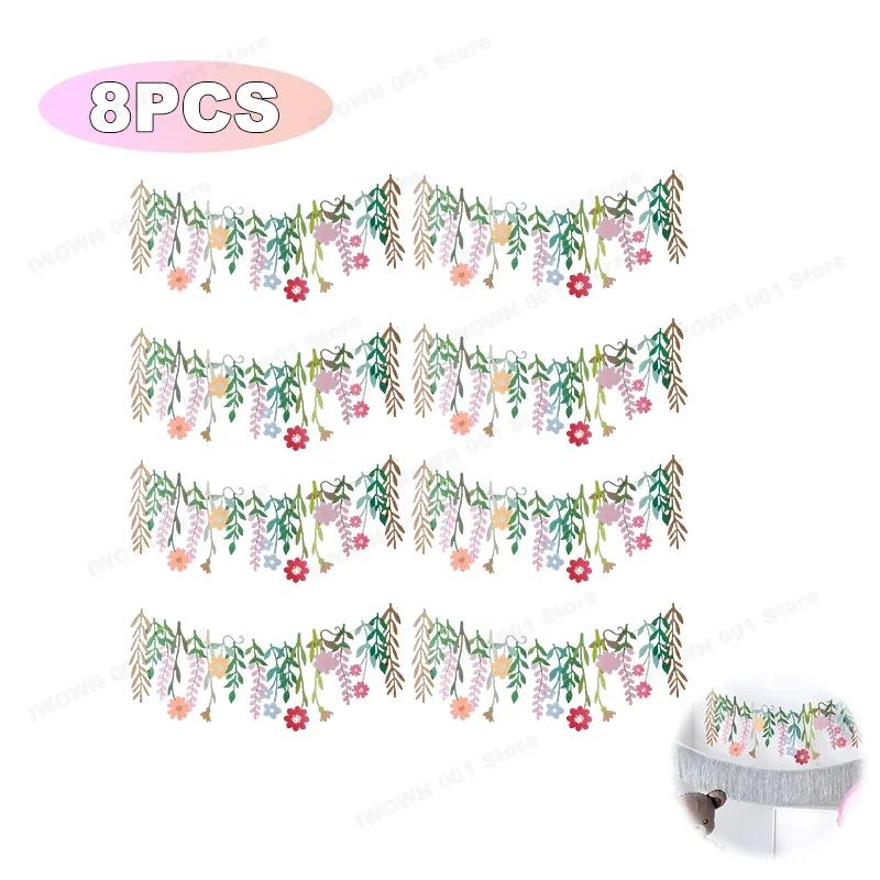 Баннер с цветами из длинных листьев Подвески для детской комнаты Весеннее окно Украшения для вечеринки на день рождения Фотография цветов