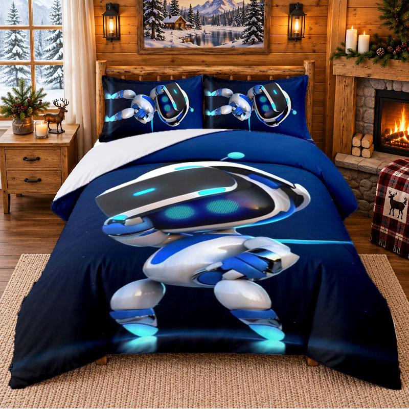 Astro Bot Pattern Bedding 3Pcs Set Bed Sheet And Pillowcases For Indoor Bedroom
