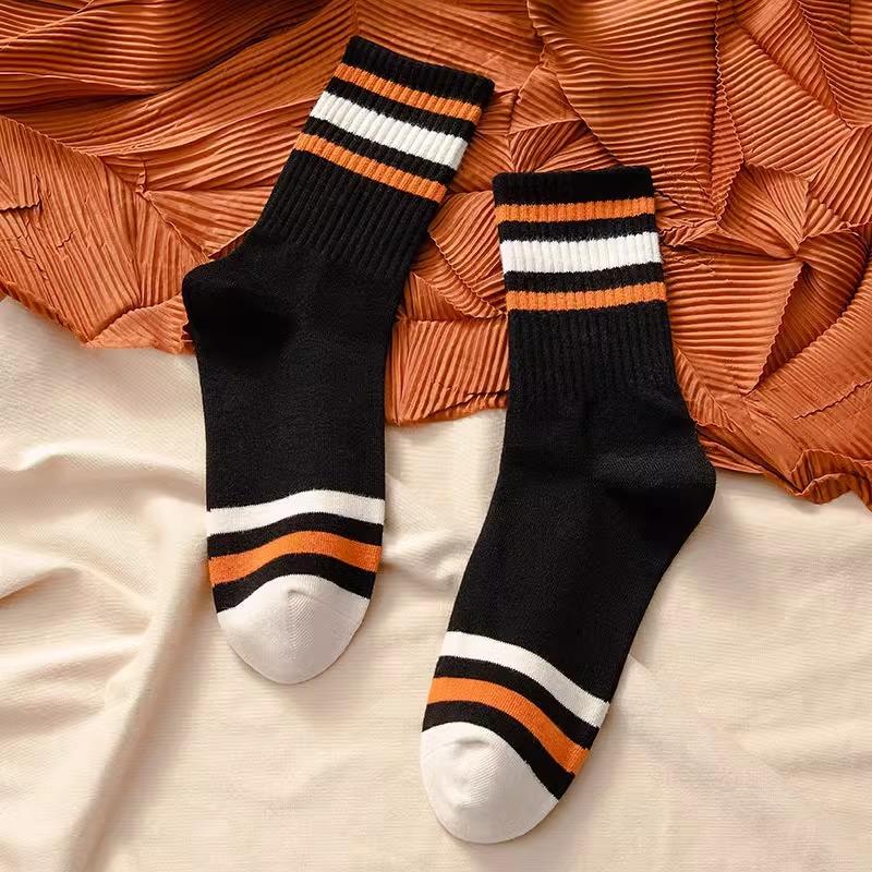 Новые модные полосатые спортивные носки до середины икры с цветными блоками, мужские и женские дышащие хлопковые носки, уличные носки для бега, баскетбола, велоспорта