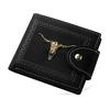 Fashion Oxhead Men Wallet Zipper Snap Coin Credit Card Bag Frosted Leather Clip For Men Gift