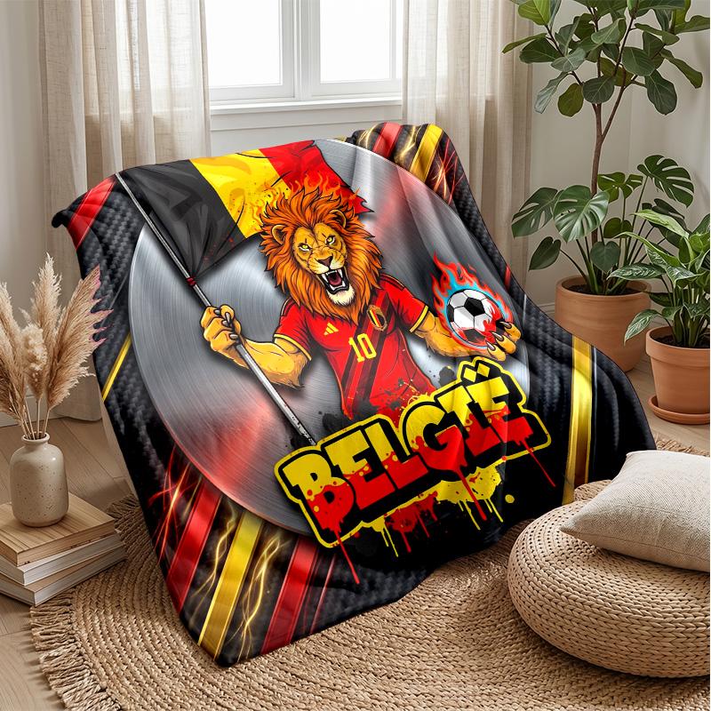 Belgium Football Printed Flannel Blanket Skin Friendly Warm Decorative Throw for Indoor Couch Bed Daily Use