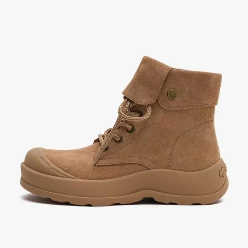 Мода 2024 года, модная обувь, женские ботинки на шнуровке, женские зимние ботинки с круглым носком, замшевые, однотонные, короткие, на низком каблуке, женские ботинки Zapatos De Mujer