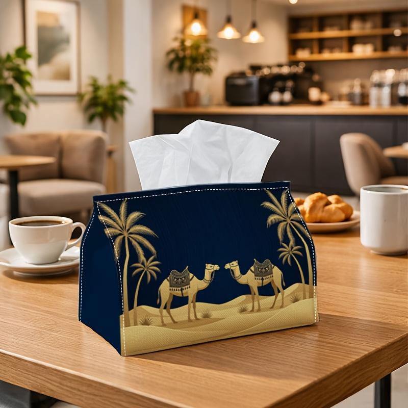 1pc Arabian Oasis Tissue Box - Multi-functional Napkin Dispenser, Two Sizes Available Made of Durable Polyester, Decorated with Camel Palm Tree Desert