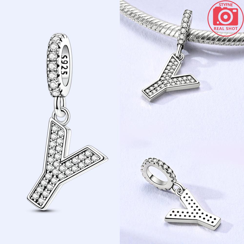 Classical 26 English Letters Original Charms White Zircon Beads Fit Copper Bracelet Accessories Women Diy Fine Gift Jewelry