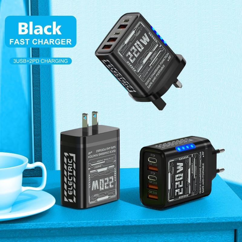 220 В 5 портов Быстрое зарядное устройство Type C Quick Charge USB Сетевой адаптер для зарядки мобильных телефонов Xiaomi Redmi iPhone Samsung