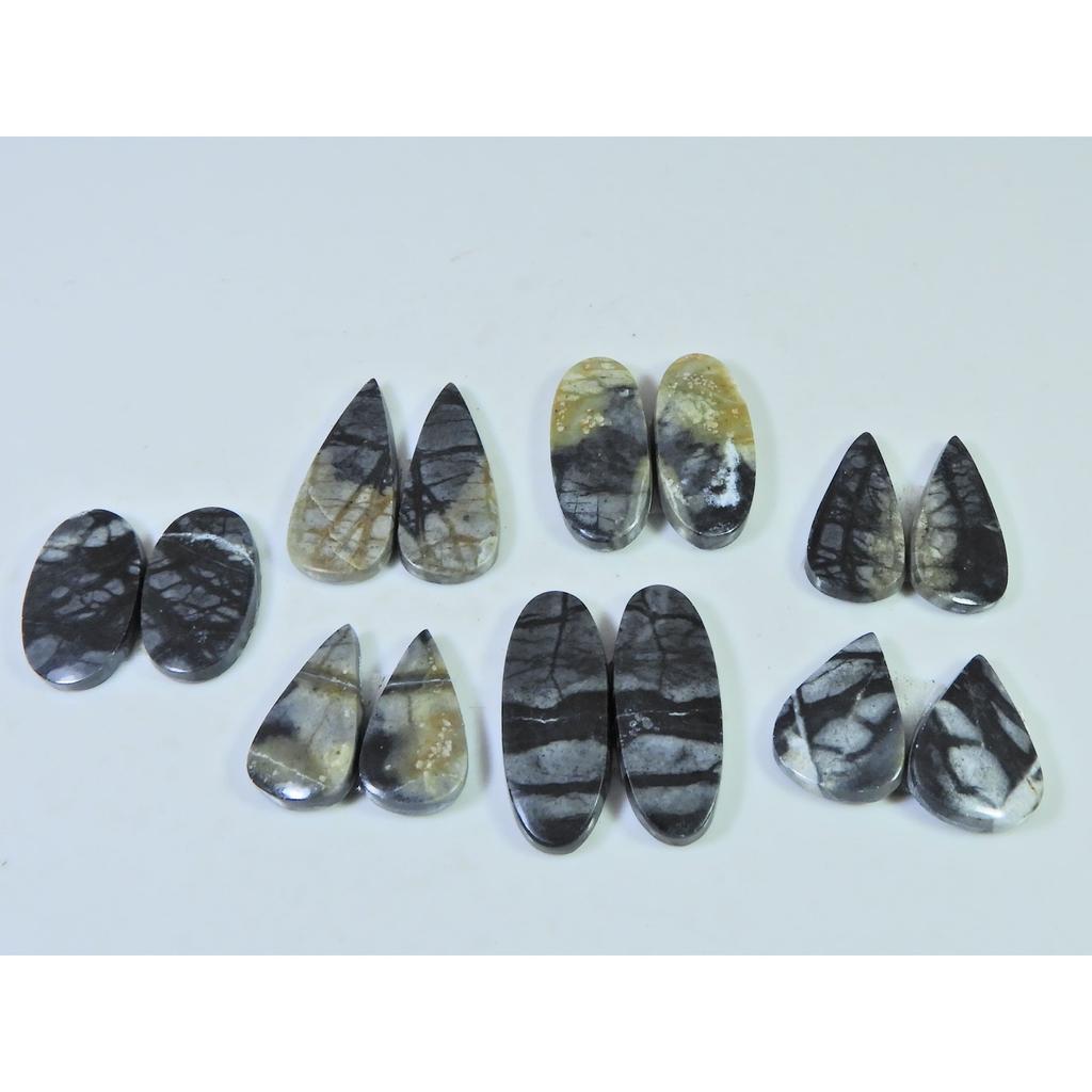 18-26 MM Natural Picasso Jasper Matched Pair Mix Cabochon Gemstone 7Pair Lot C-795
