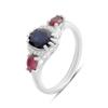 Серебряное кольцо с натуральным сапфиром 2.135ct, рубином, фианитами, вес изделия 2,8 гр (2180814)