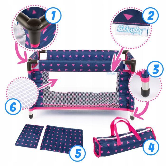 Lit de voyage pour poupée 46 cm avec parc, sac et parure - Kinderplay (KP0400T)