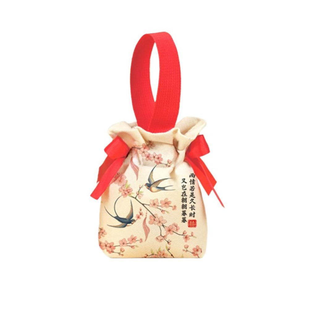 Свадебный мешочек для конфет с бантом Холщовая сумка в китайском стиле Милая маленькая сумочка на запястье Вечеринка