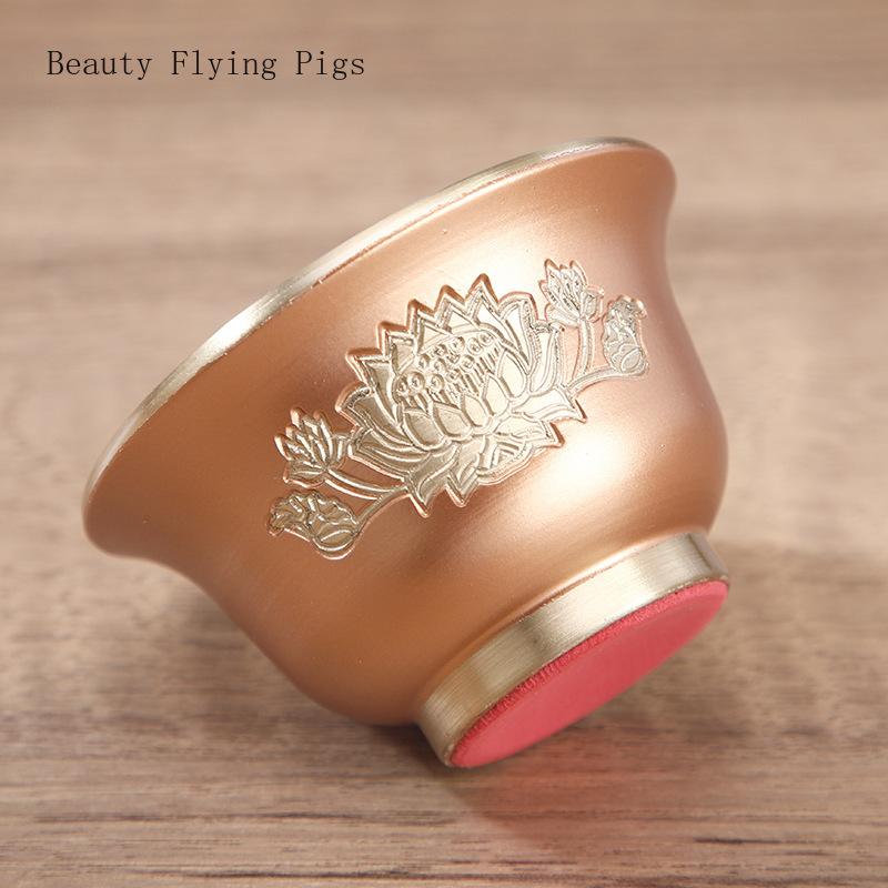 2PCS Metal Buddha Holy Water Cup Household Buddha Front Copper Wine Glass Water Purification Cup Feng Shui Ornament