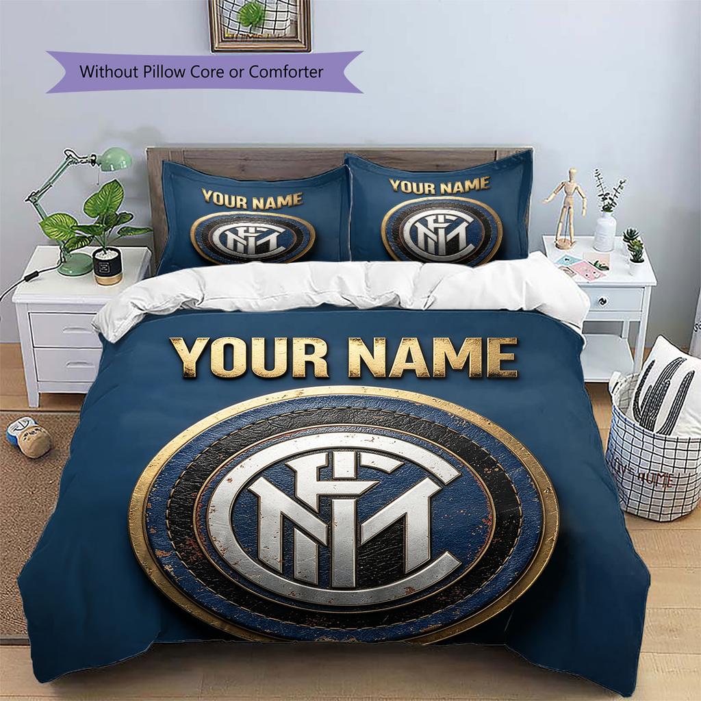 Custom Name,Inter Milan Pattern Bedding Home Decoration Birthday Gift ( 1 duvet cover + 2 pillowcase, without core),fan merchandise.