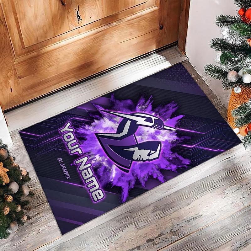 Melbourne Storm Crystal Velvet Rug, Custom Name Text Personalized Non‑Slip Floor Mat for Home Decor Gift