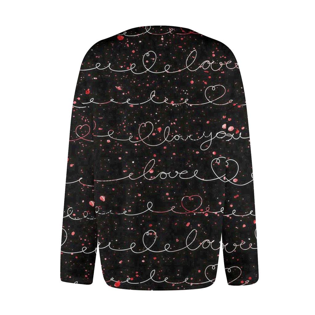 Women's Fashion Printed Valentine's Day Long Sleeved Knitted Cardigan Button Down Jacket