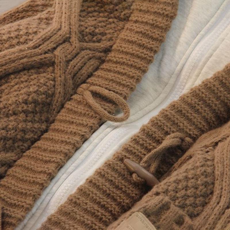 Hooded Sweater Jacket Women Autumn False Two Pieces Loose Medium-length Paragraph Button Sweater Cardigan