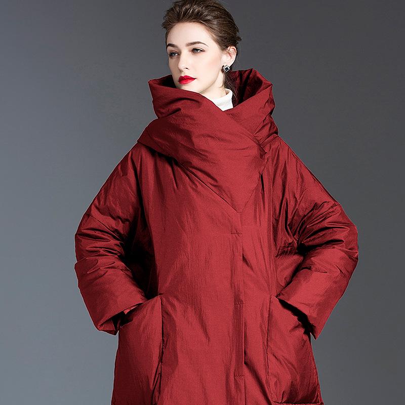 Women's 2024 Knee-Length Hooded Down Jacket - Korean Style, Thick, 90% White Duck Down