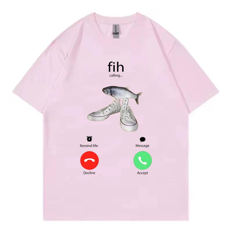 Fih Meme Fish Calling Shirt Misspelled Fih Is Calling Crew Neck Unisex Tee Breathable Harajuku Short Sleeve Casual Aesthetic Tee