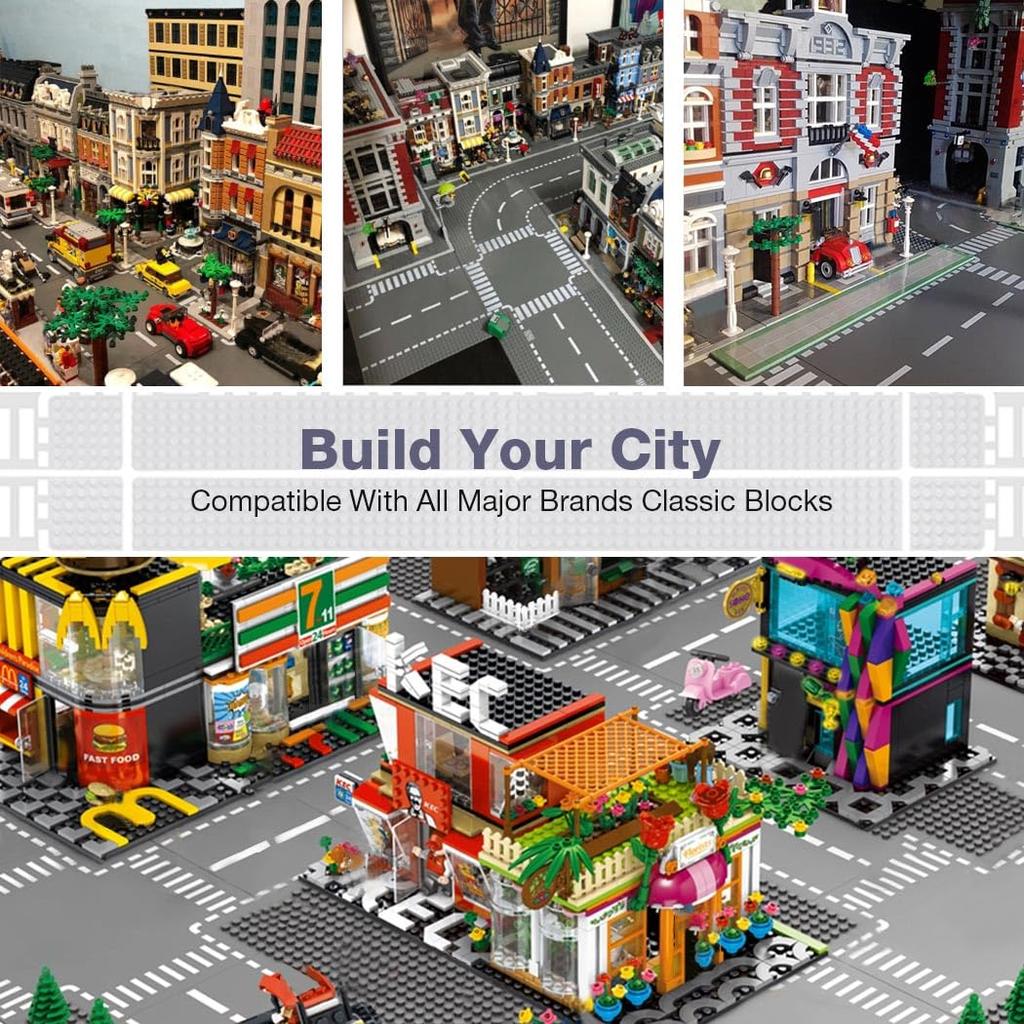 32X32 Dots Building Block Base Plate 25.5X25.5Cm Grassland River,Tropical Treehouse & City Road Street Scenery Bricks Toys