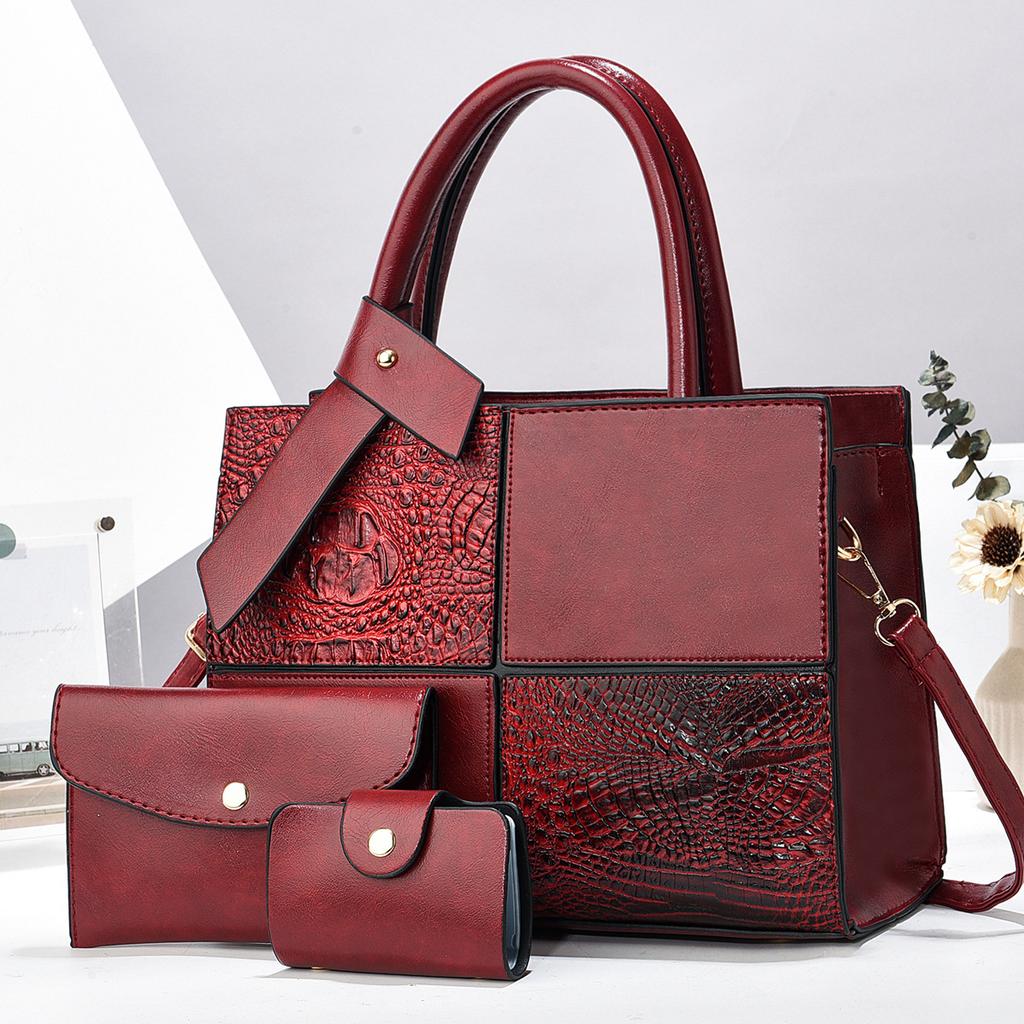Сумка из 3 предметов с крокодиловым узором, новый лоскутный крокодиловый узор, вместительная легкая сумка через плечо, кошелек для карт и монет