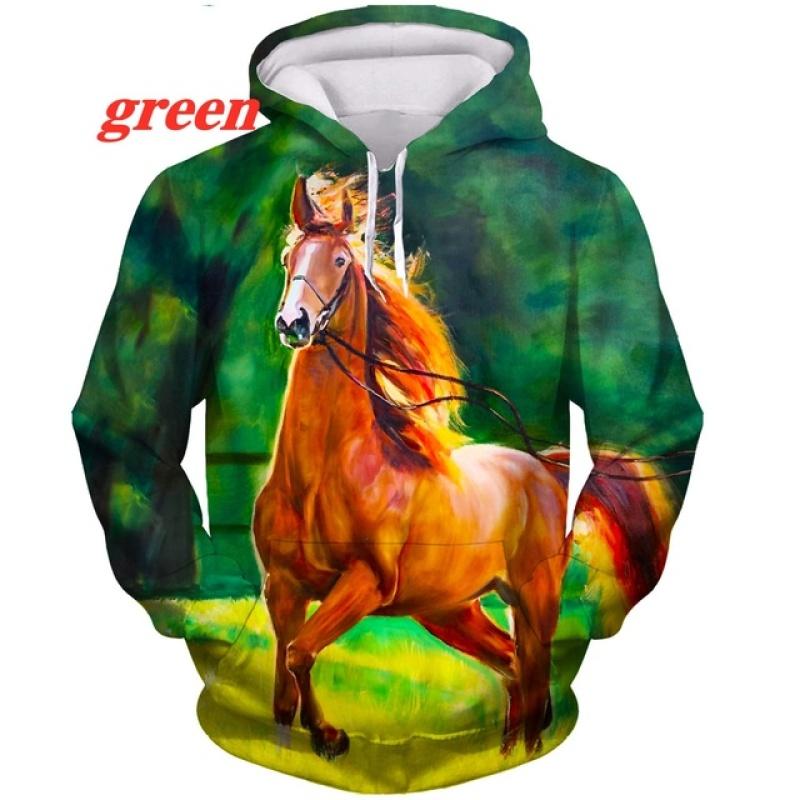 Fashion Horse 3D Print Hoodies Animal Pullover Hooded Sweatshirts Casual Cartoon Long Sleeve Shirts