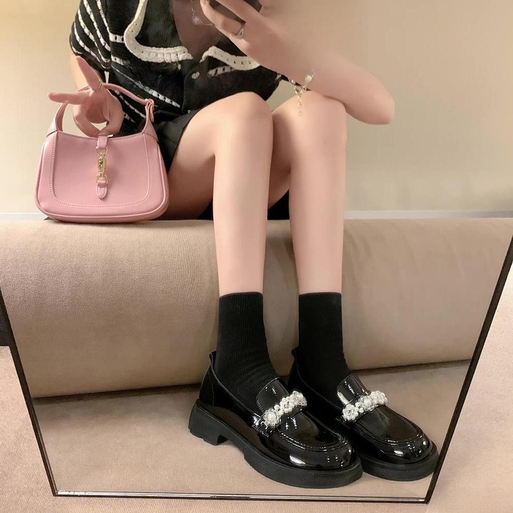 Женские мокасины ручной работы из натуральной кожи с кристаллами и пряжкой 2024 года — толстый каблук и подошва