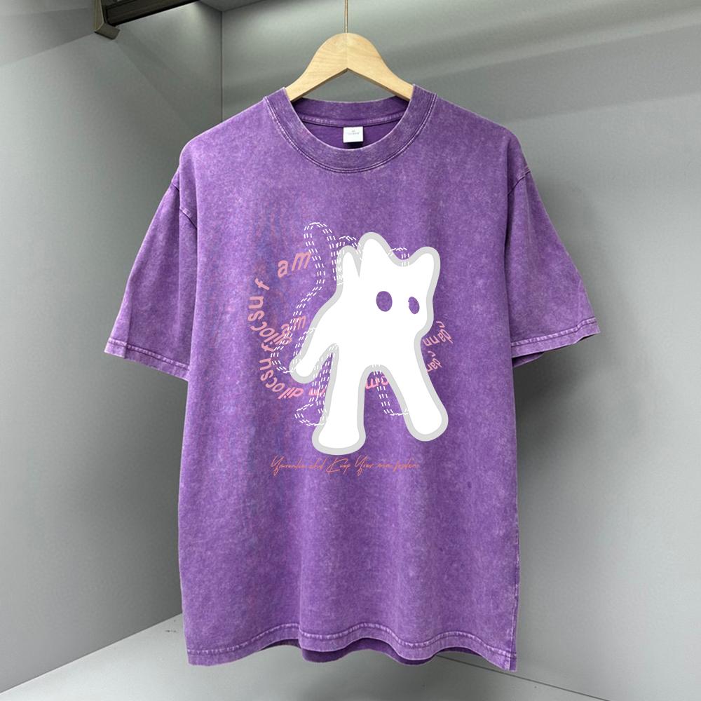 White Funny Cat Personality Men T Shirts Breathable Street Tee Clothes Cotton Fashion Loose Casual Oversized T Shirt