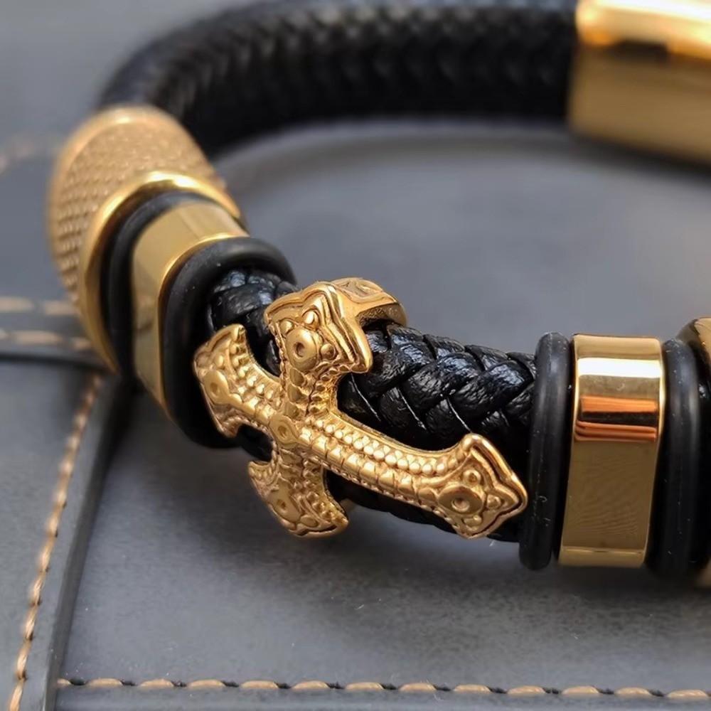 Hand-woven Cross Bracelet Multi-layer Charm Bracelet Gentleman Leather Bracelet Men