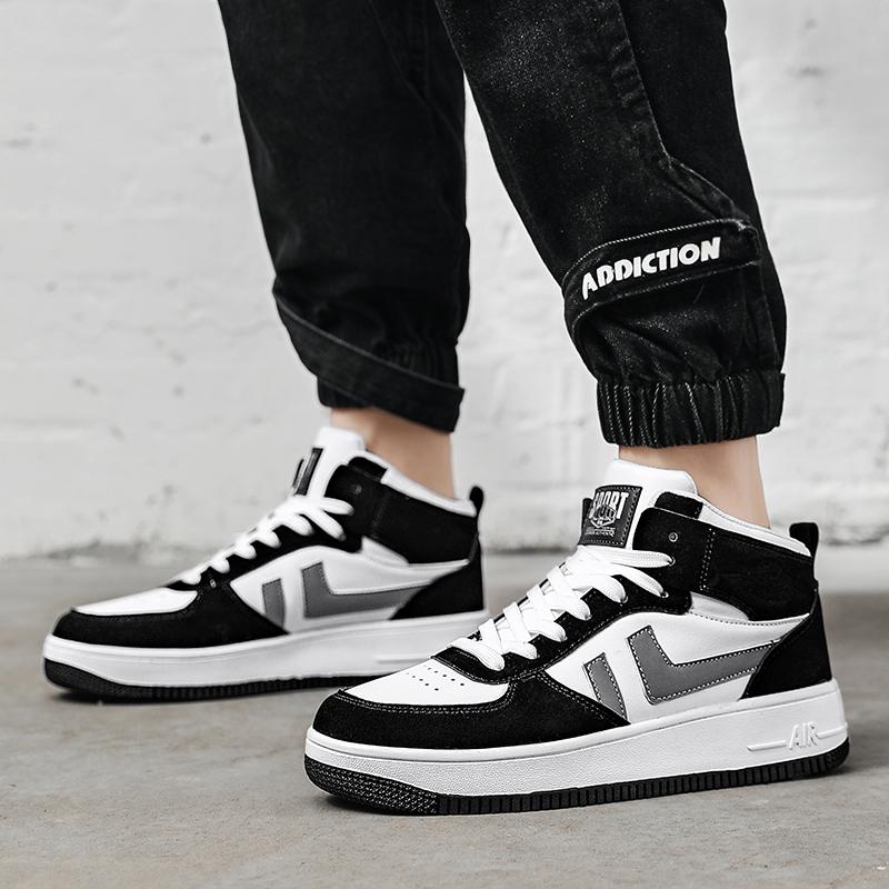 Fashion Men's Trending Four Seasons High Top Skateboarding Breathable Shoes Large Size Students Male Casual Soft Sole Comfortable Sneakers for Teens