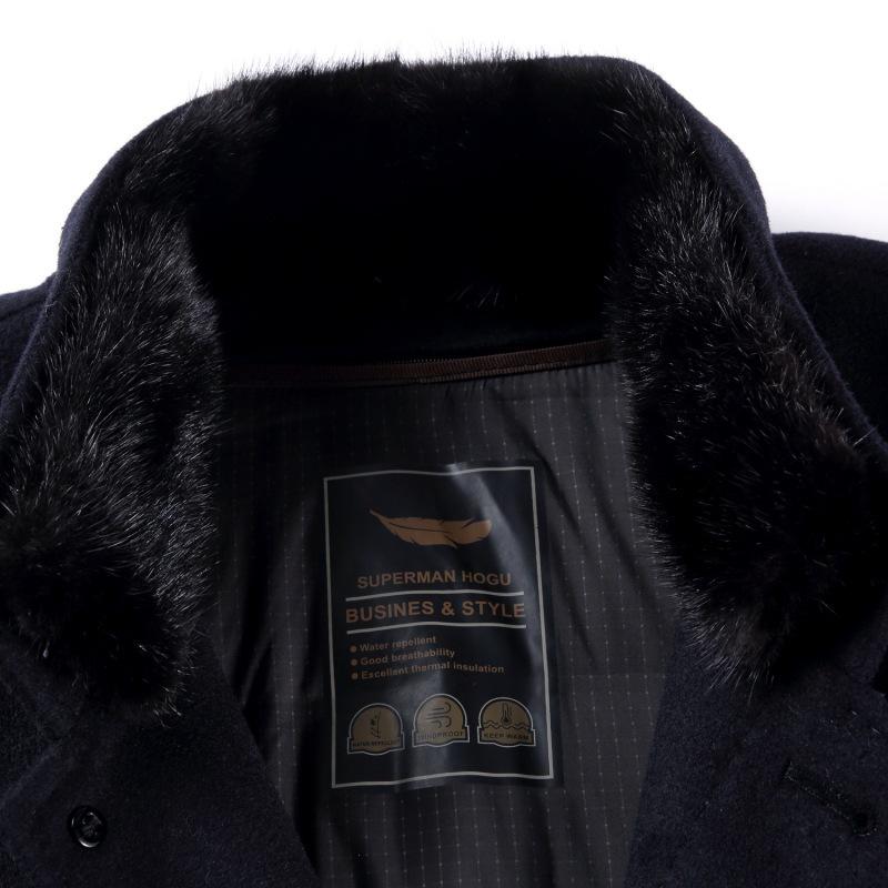 Высококачественное двухстороннее кашемировое пальто для папы среднего возраста, воротник из шерстяной норки, съемная подкладка, ветровка, мужская куртка