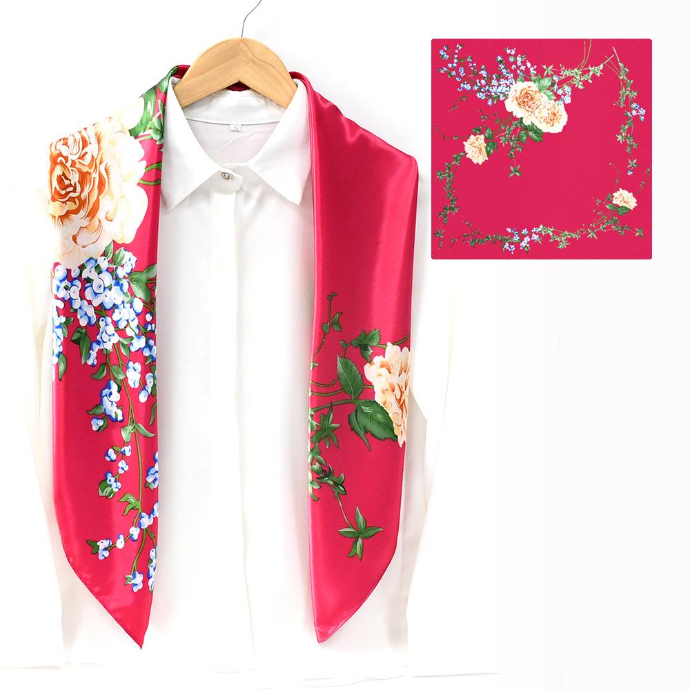 91CM large square scarf women's gift spring and autumn sunscreen silk scarf Suzhou and Hangzhou trend satin large square scarf shawl wholesale