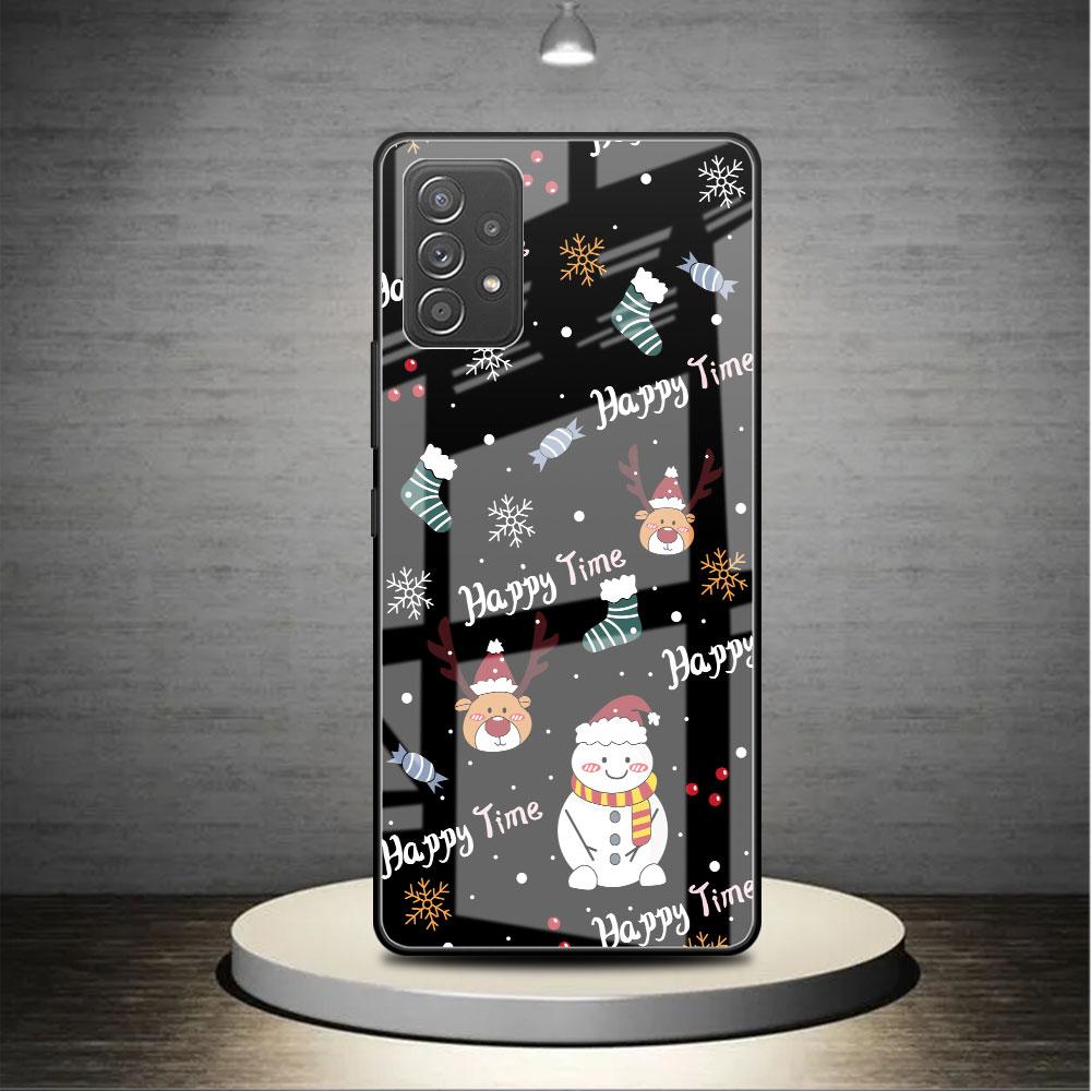 Стеклянный чехол для Samsung Galaxy A52 A71 A50 A51 A70 A21s A31 A72 A10 A12 A30 A22 5G Чехол для телефона Снеговик Рождественский Мультяшный