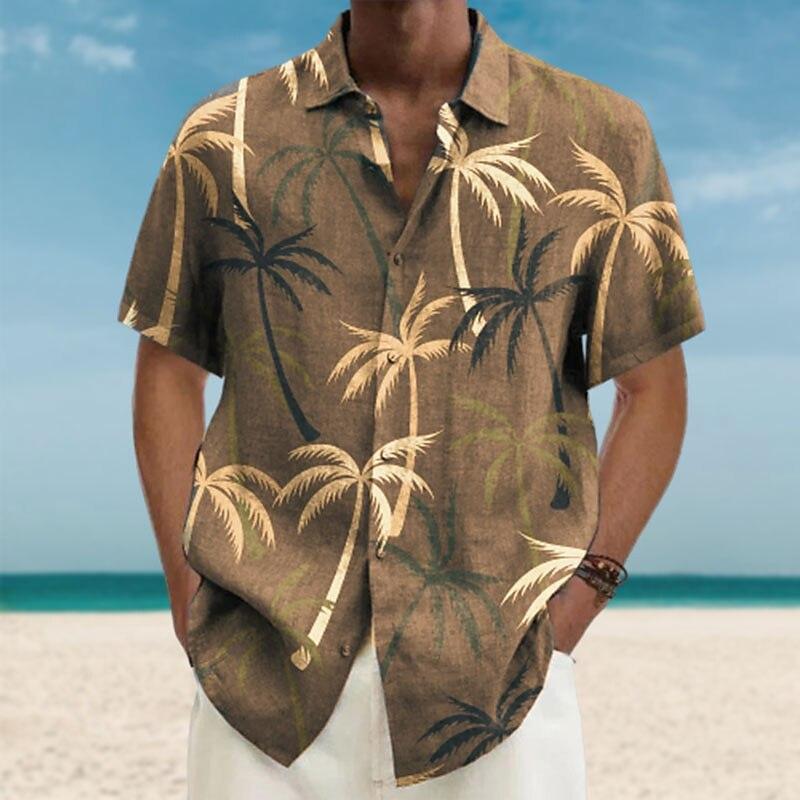 Men's 3D Coconut Tree Printed Shirt Button Up Shirt Casual Shirt Summer Shirt Short Sleeved Daily Vacation Clothing