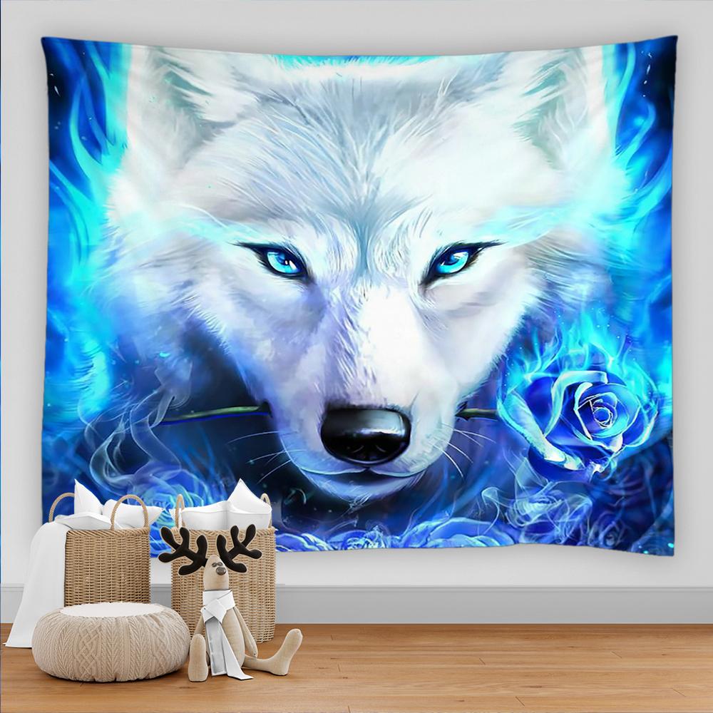 Гобелен с изображением волка, фон, психоделический настенный гобелен в этническом стиле для дома, гостиной, спальни, художественное украшение, пляжная подушка, гобелен