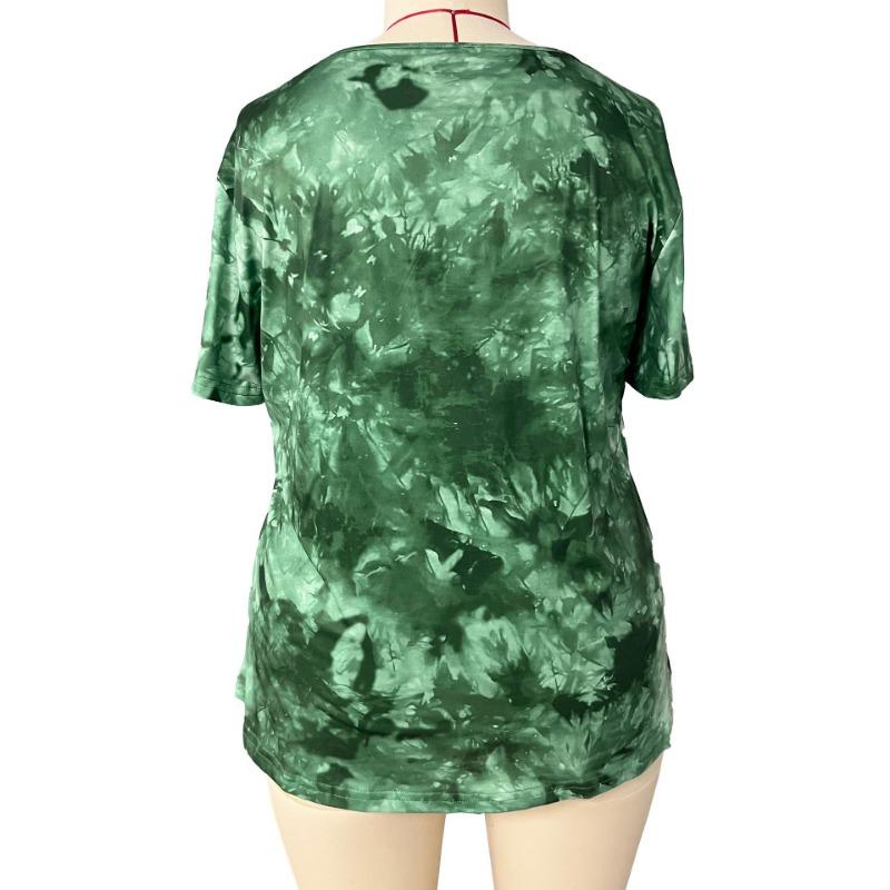 BITCED Летняя мода V-образный карман Tie-Dye женская футболка большого размера с коротким рукавом